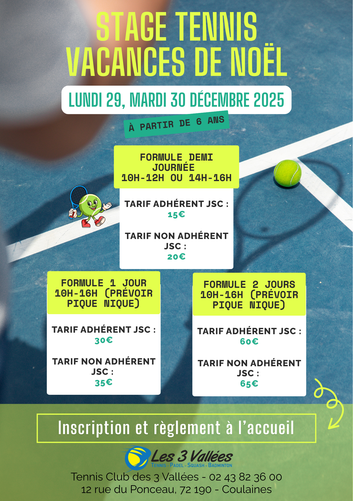 AFFICHE STAGE TENNIS VAC DEC 25