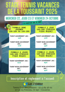 AFFICHE STAGE TENNIS OCT 25