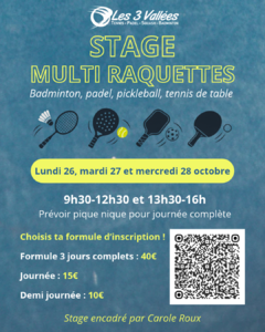 Stage Multi raquettes Vacances de la Toussaint 2026